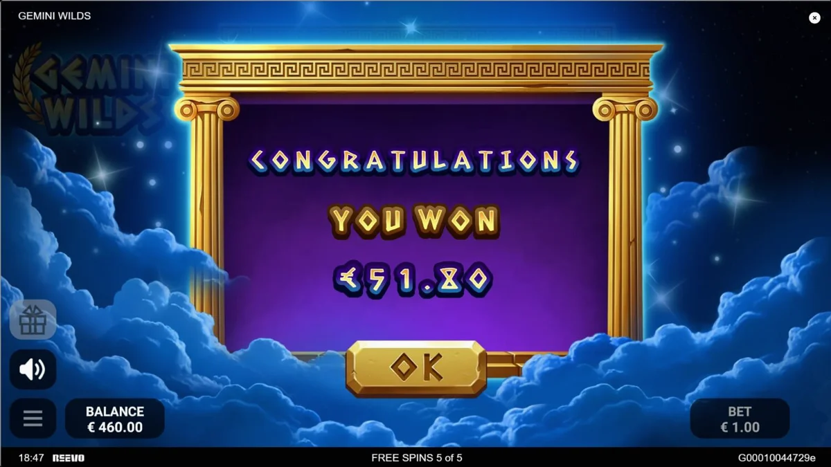 Tampilan visual slot Gemini Wilds dengan tema mitologi kembar