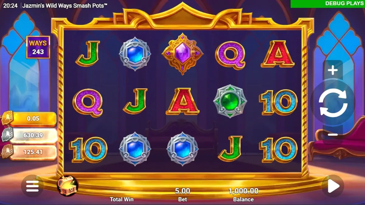 Tampilan visual slot Jazmin’s Wild Ways Smash Pots dengan nuansa istana Arab yang mewah