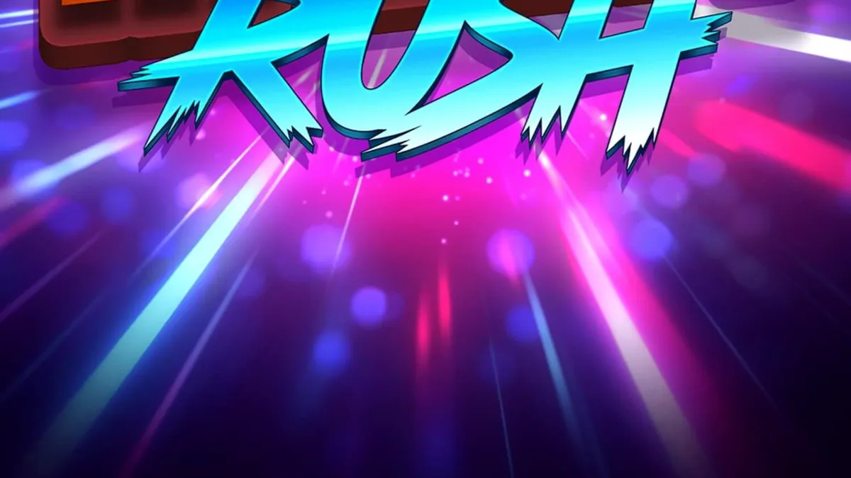 Tampilan antarmuka slot Multi Rush dengan simbol buah neon dan grid cluster